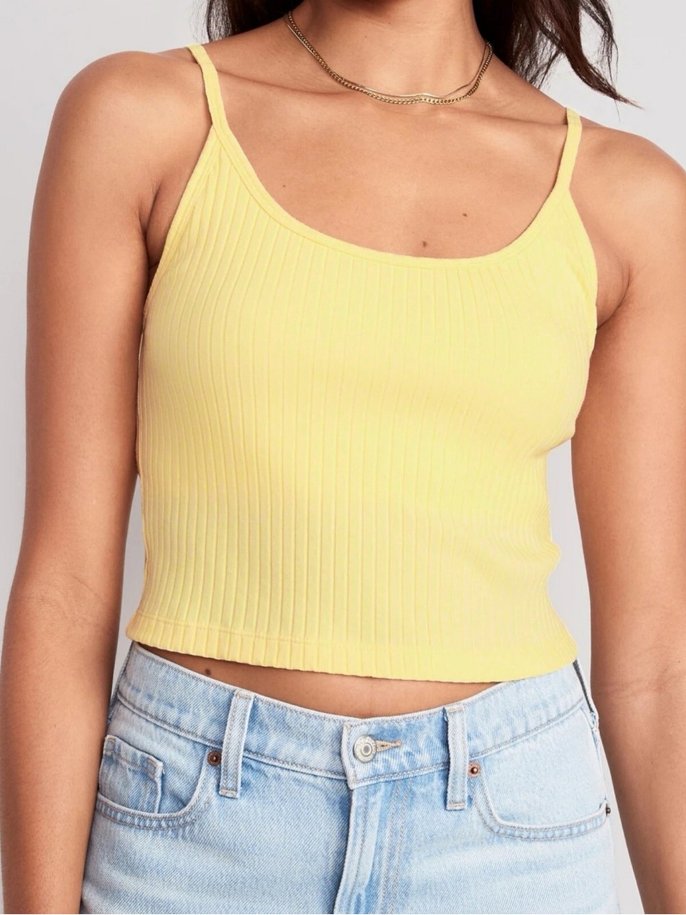 Trio of Old Navy Ribbed Crop Tanks- Blue, Yellow, and Brown